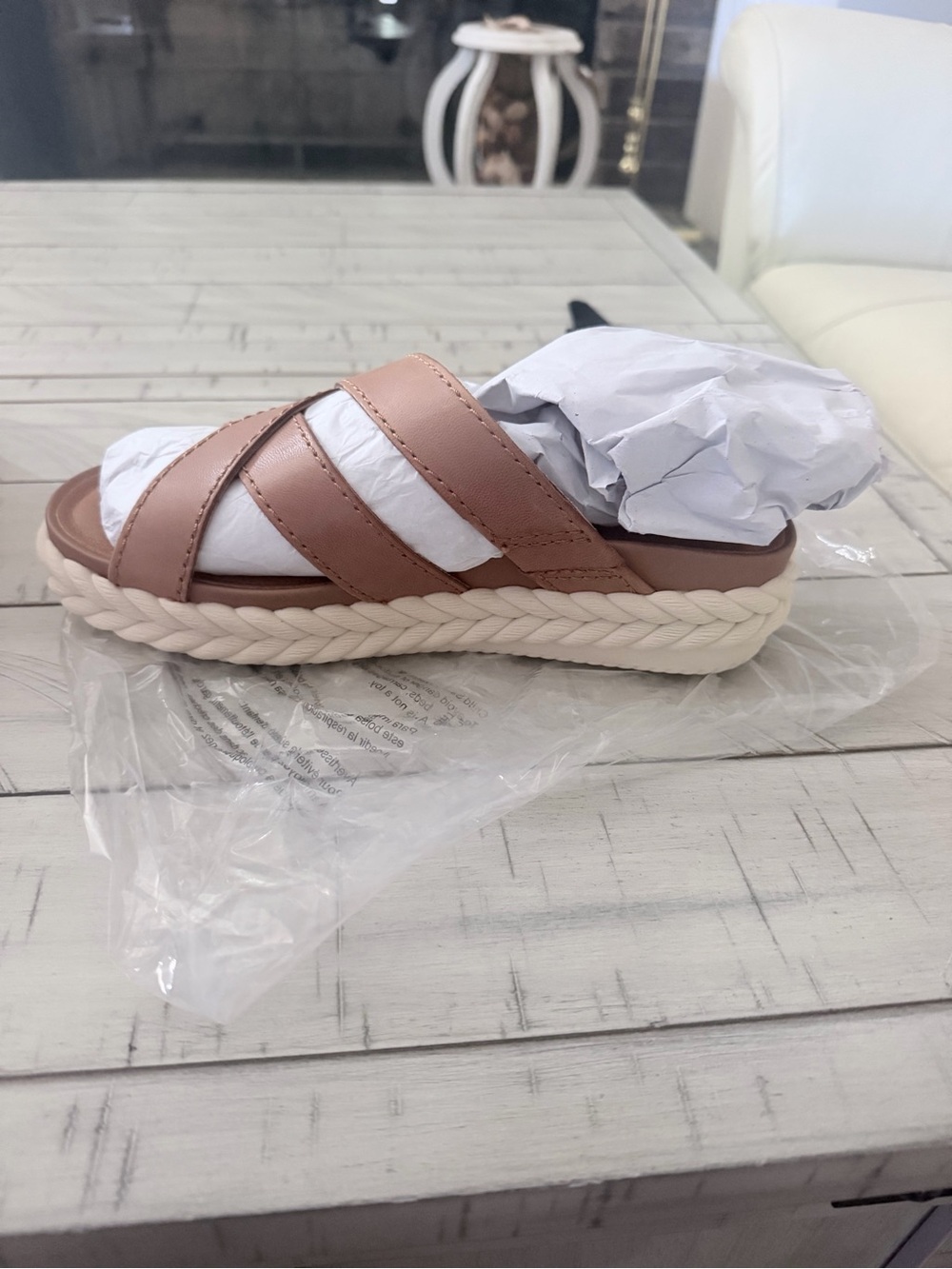 Lucky Brand Braided-Platform Slide Sandals in Tan and Cream